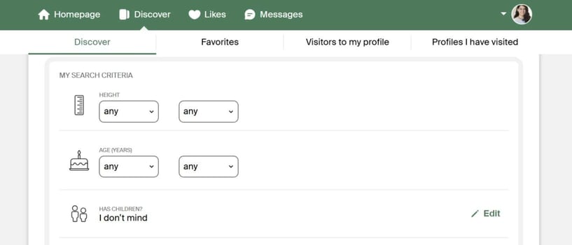 eharmony search filters