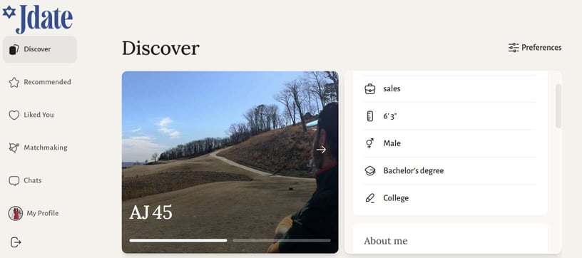 Jdate Discover section Jdate Discover section