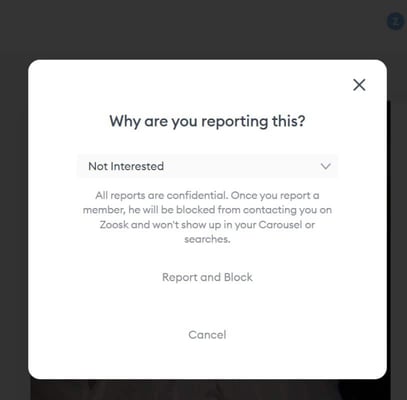 Zoosk report page