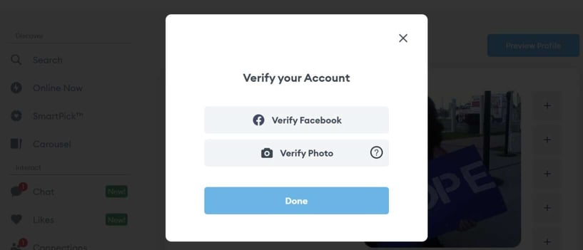 Zoosk verification options