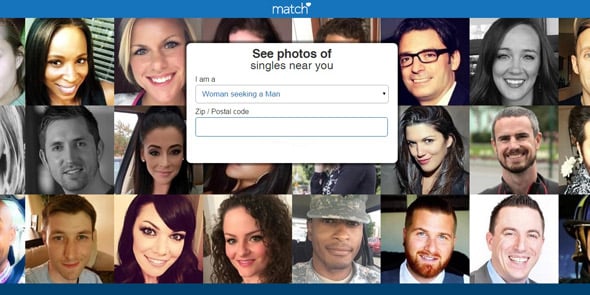 Screenshot of Match.com homepage