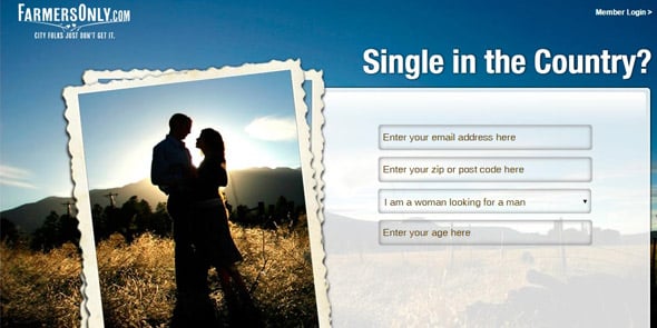 Screenshot of FarmersOnly.com homepage