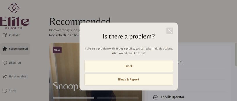 EliteSingles report and block options EliteSingles report and block options