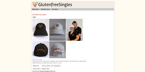 Screenshot of GlutenFreeSingles merchandise