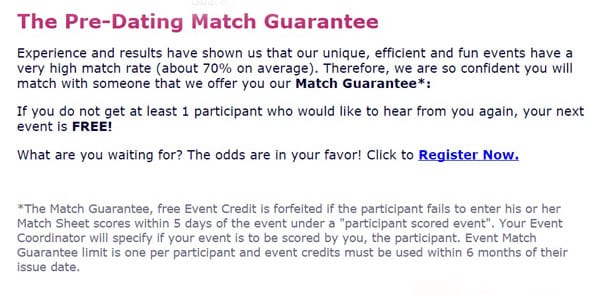 Screenshot of Pre-Dating Match Guarantee