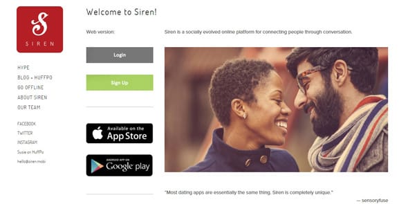 Screenshot of Siren homepage