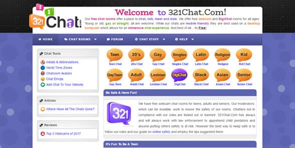 Screenshot of the 321Chat homepage Screenshot of the 321Chat homepage