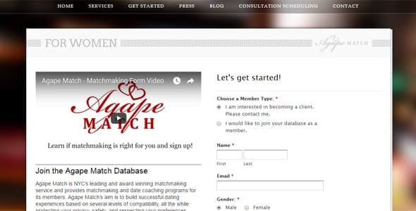Photo of the Agape Match sign-up page