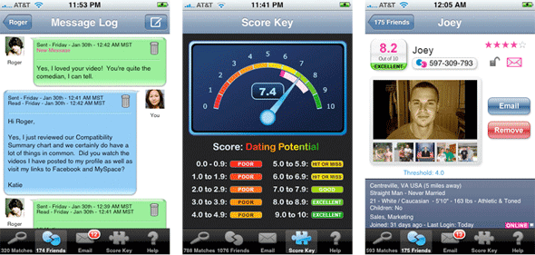 Screenshots of the Dating DNA app on an iPhone