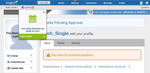 Match.com profile page