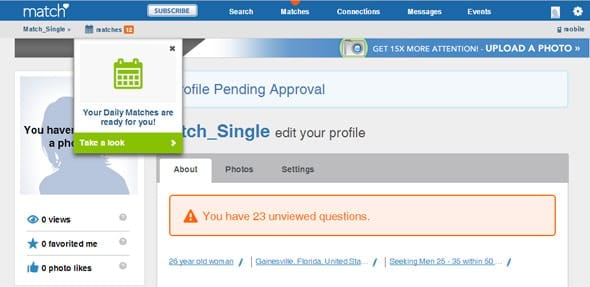 Match.com profile page Match.com profile page