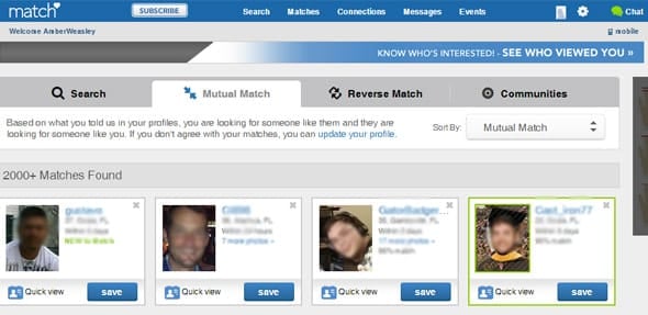 Match.com search screenshot