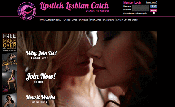 A screenshot of Pink Lobster Dating's homepage