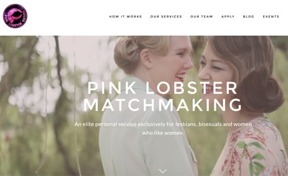 A screenshot of Pink Lobster Matchmaking's homepage