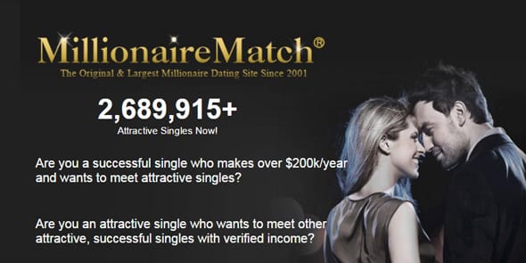 Screenshot of MillionaireMatch.com homepage