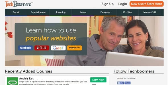 Screenshot of the TechBoomers homepage