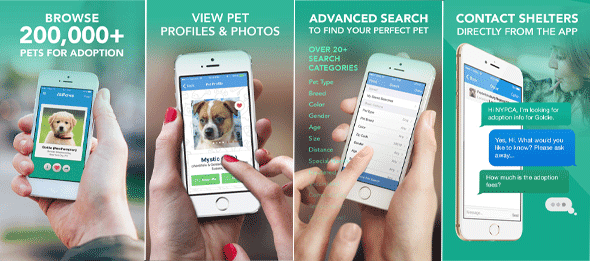 Screenshots of the AllPaws iPhone app