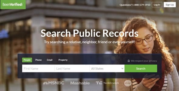 A screenshot of BeenVerified's online search tool