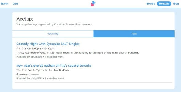 Screenshot of Christian Connection meet-ups page Screenshot of Christian Connection meet-ups page