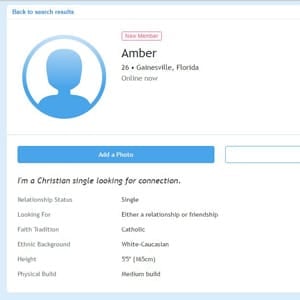 Screenshot of a Christian Connection profile Screenshot of a Christian Connection profile