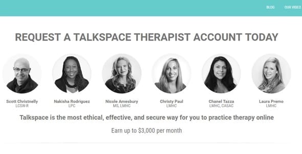 Screenshot of Talkspace's therapist application page