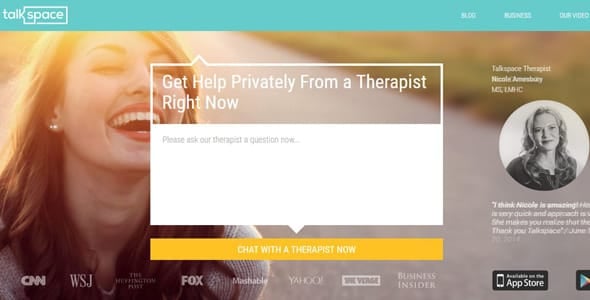 Screenshot of Talkspace's homepage