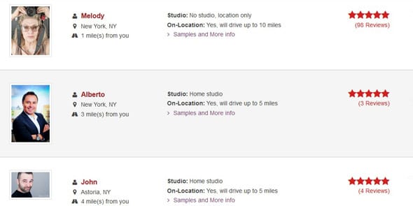 Screenshot of LookBetterOnline photographer search results Screenshot of LookBetterOnline photographer search results