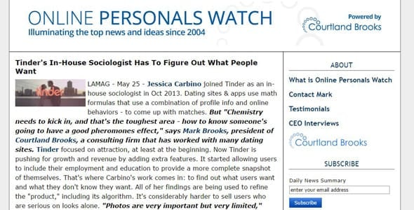 Screenshot of Online Personals Watch's newsfeed