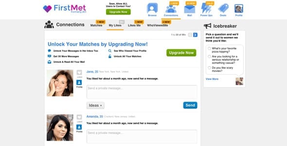 Screenshot of a FirstMet user's inbox
