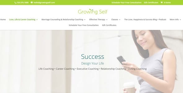 Screenshot of Growing Self's Life Coaching page