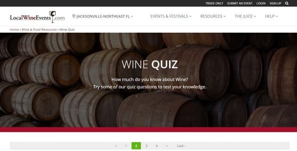 Screenshot of the Wine Quiz on LocalWineEvents.com