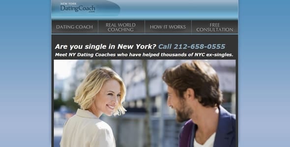 Screenshot of New York Dating Coach's homepage