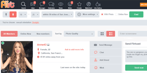 Screenshot of Flirt.com's communication options