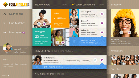 A screenshot of the SoulSingles user dashboard