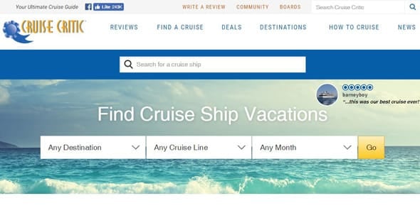Screenshot of the Cruise Critic homepage
