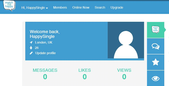Screenshot of Match Me Happy's profile homepage