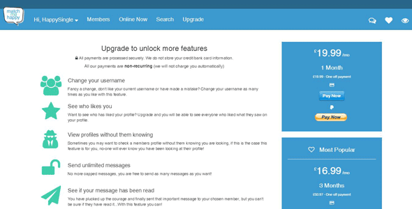 Screenshot of Match Me Happy's upgrade page