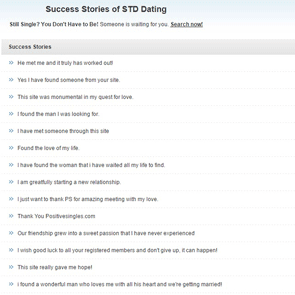 Photo of the PositiveSingles success stories page Photo of the PositiveSingles success stories page