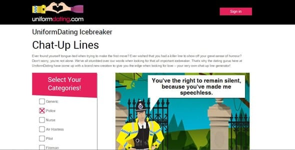 Screenshot of the Icebreakers generator at UniformDating.com