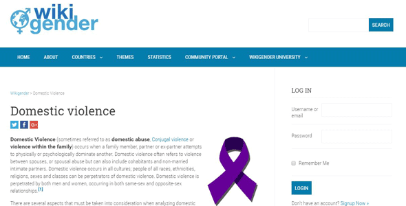 Screenshot of Wikigender's page on domestic violence