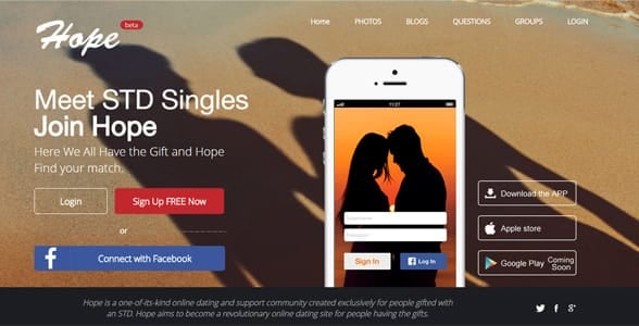 Screenshot of the Hope homepage