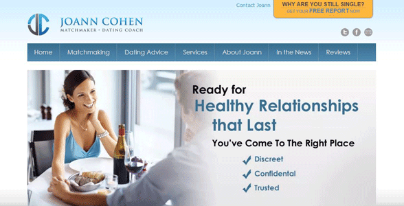 Screenshot of Joann Cohen's matchmaking homepage
