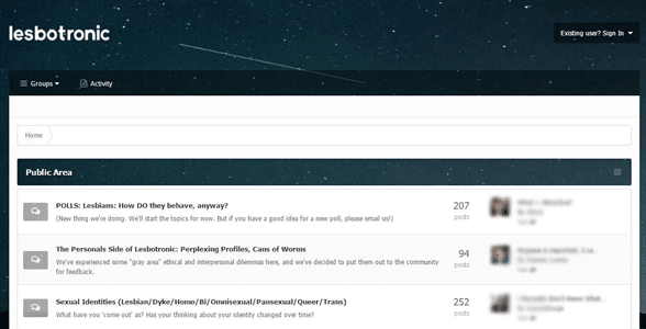Screenshot of Lesbotronic's discussion forums