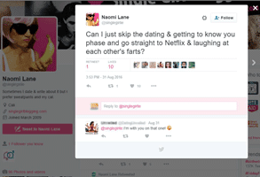 Screenshot of Naomi Lane's Twitter account Screenshot of Naomi Lane's Twitter account