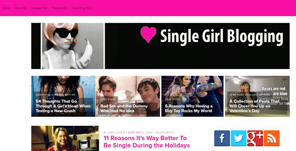 Screenshot of the Single Girl Blogging homepage Screenshot of the Single Girl Blogging homepage