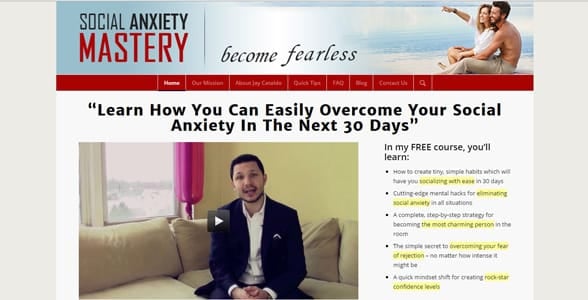 Screenshot of the Social Anxiety Mastery homepage