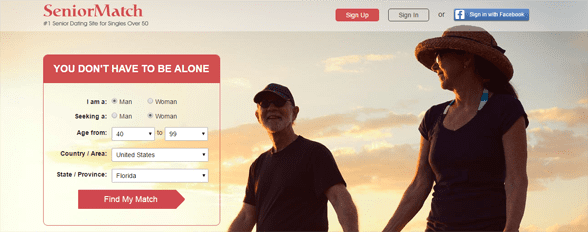 Screenshot of the SeniorMatch homepage