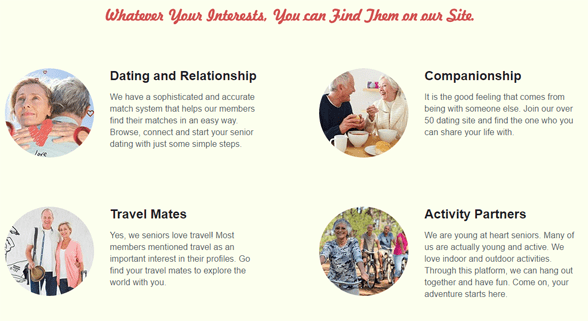 Screenshot of SeniorMatch interests page