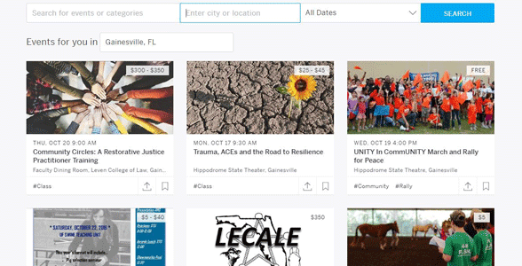 Screenshot of Eventbrite's event search page