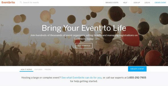 Screenshot of an Eventbrite homepage